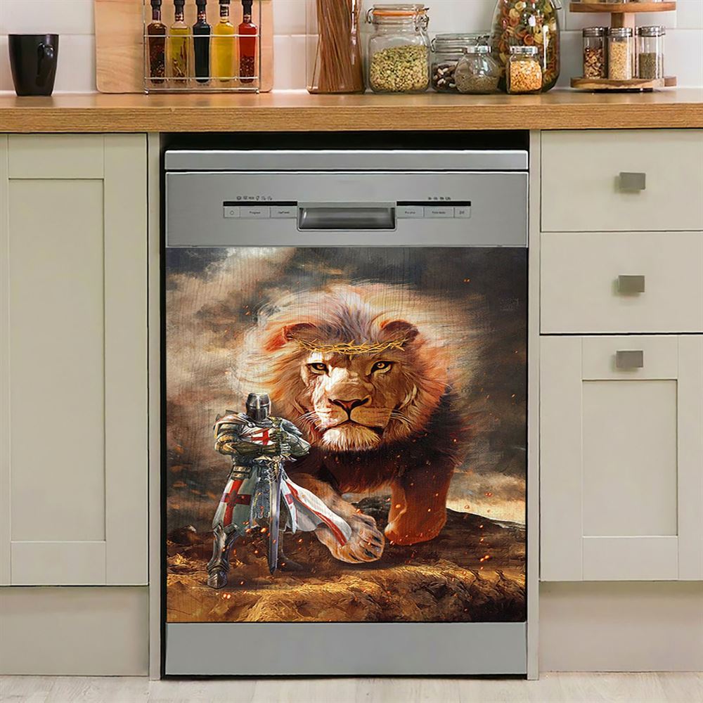 Lion Of Judah Knight Of God Dishwasher Cover, Lion Dishwasher Wrap, Christian Kitchen Decoration