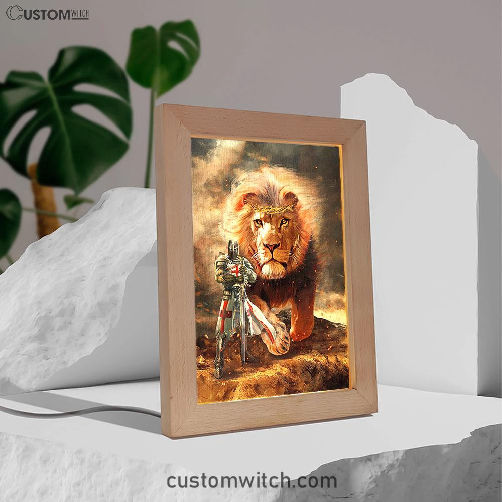 Lion Of Judah Knight Of God Frame Lamp - Lion Frame Lamp Print - Christian Art - Religious Home Decor