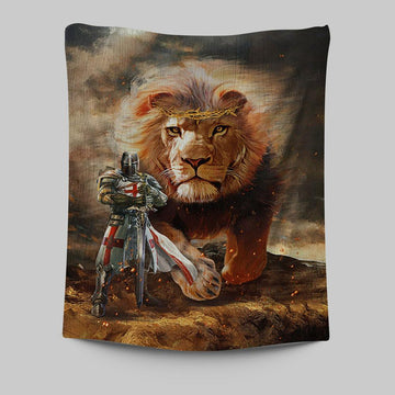 Lion Of Judah Knight Of God Tapestry - Lion Tapestry Print - Christian Wall Art - Religious Home Decor