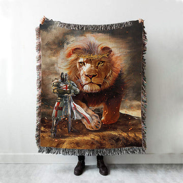 Lion Of Judah Knight Of God Woven Blanket - Lion Woven Blanket Print - Christian Throw Blanket - Religious Home Decor