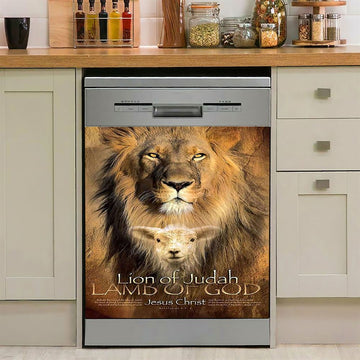 Lion Of Judah Lamb Of God Dishwasher Cover, Lion Dishwasher Wrap, Christian Inspirational Kitchen Decoration
