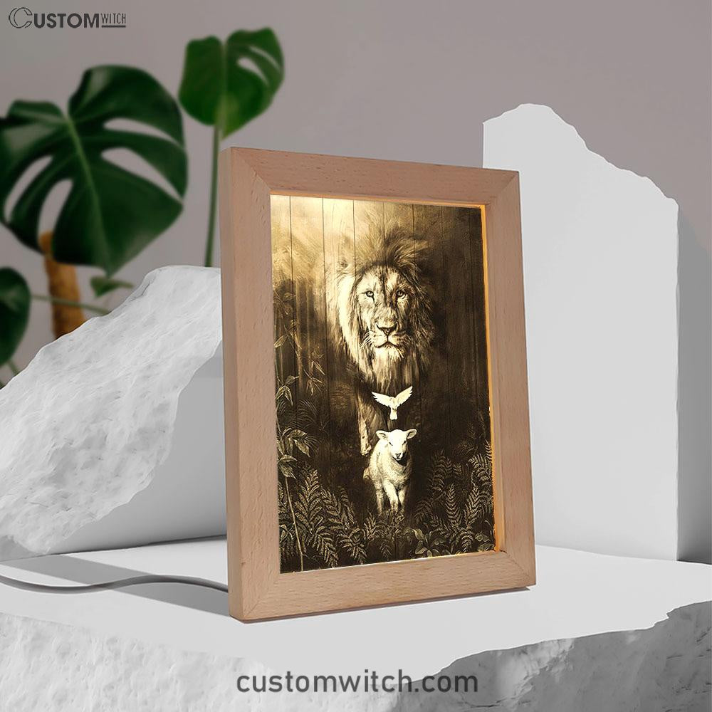 Lion Of Judah Lamb Of God Dove Frame Lamp - Lion Frame Lamp Print - Christian Art - Religious Home Decor