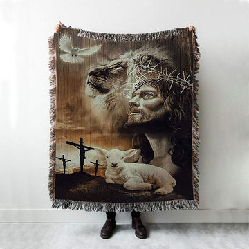 Lion Of Judah Lamb Of God Jesus The Old Rugged Crosses Woven Blanket - Lion Woven Blanket Print - Christian Throw Blanket - Religious Home Decor