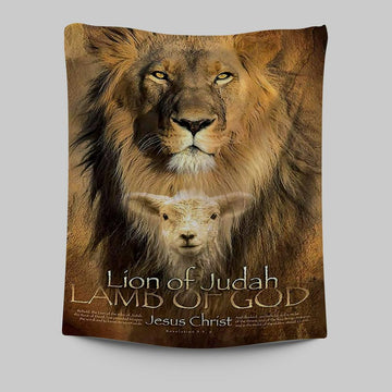 Lion Of Judah Lamb Of God Tapestry Prints - Lion Tapestry Art - Christian Inspirational Tapestry
