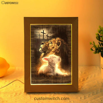 Lion Of Judah Lamb Of God The Rugged Crosses Frame Lamp - Lion Frame Lamp Print - Christian Art - Religious Home Decor