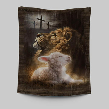 Lion Of Judah Lamb Of God The Rugged Crosses Tapestry - Lion Tapestry Print - Christian Wall Art - Religious Home Decor