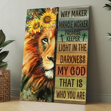 Lion Of Judah Sunflower Wreath Way Maker Miracle Worker Canvas, Christmas Gift for Christian