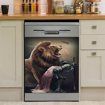 Lion Of Judah The Knight Of God Dishwasher Cover, Lion Dishwasher Wrap, Christian Kitchen Decoration