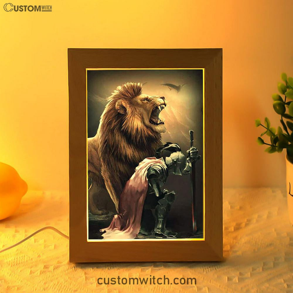 Lion Of Judah The Knight Of God Frame Lamp - Lion Frame Lamp Print - Christian Art - Religious Home Decor