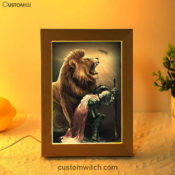 Lion Of Judah The Knight Of God Frame Lamp - Lion Frame Lamp Print - Christian Art - Religious Home Decor
