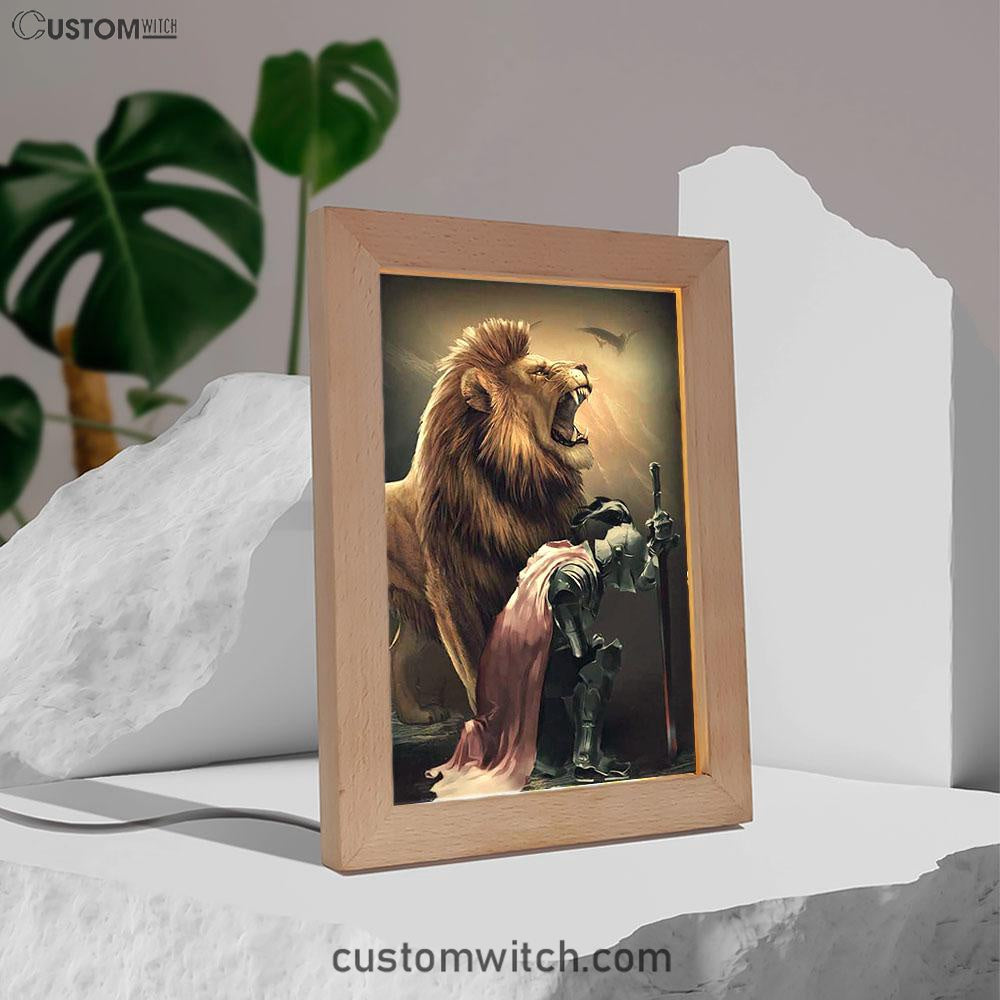 Lion Of Judah The Knight Of God Frame Lamp - Lion Frame Lamp Print - Christian Art - Religious Home Decor