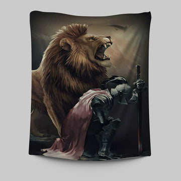Lion Of Judah The Knight Of God Tapestry - Lion Tapestry Print - Christian Wall Art - Religious Home Decor
