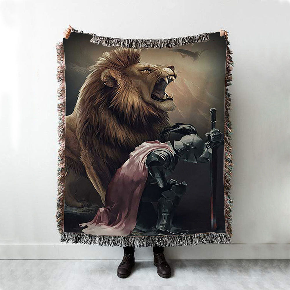Lion Of Judah The Knight Of God Woven Blanket - Lion Woven Blanket Print - Christian Throw Blanket - Religious Home Decor