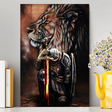 Lion &amp; Prayer Warrior Canvas Wall Art - Christian Wall Canvas - Religious Canvas Prints