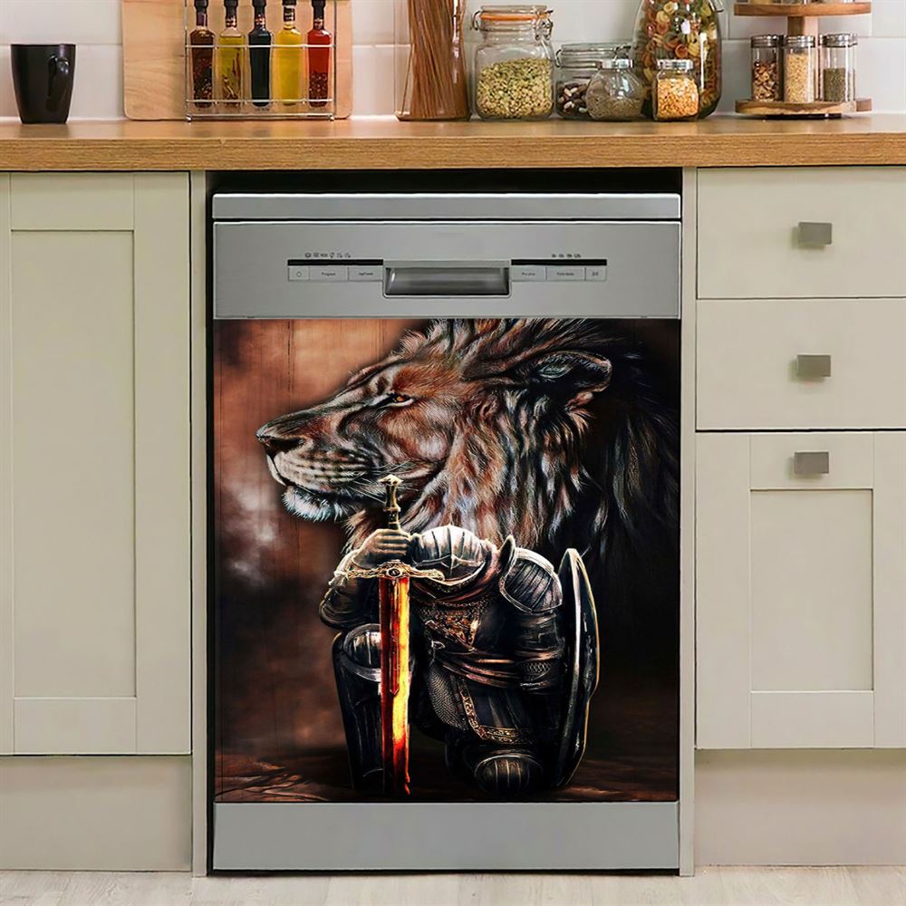 Lion &amp; Prayer Warrior Dishwasher Cover, Christian Dishwasher Wrap, Religious Kitchen Decoration