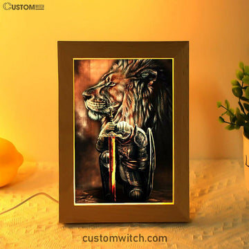 Lion &amp; Prayer Warrior Frame Lamp Art - Christian Frame Lamp - Religious Gifts Night Light