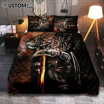 Lion &amp; Prayer Warrior Quilt Bedding Set Bedroom - Christian Cover Twin Bedding Quilt Bedding Set - Religious Quilt Bedding Set Prints