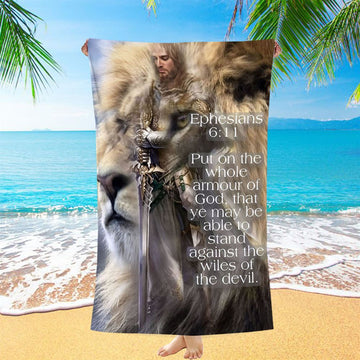 Lion Put On The Armor Of God Beach Towel - Lion Beach Towel - Christian Inspirational Beach Towel