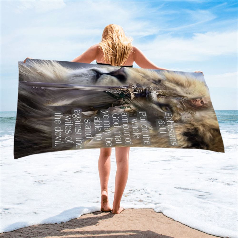 Lion Put On The Armor Of God Beach Towel - Lion Beach Towel - Christian Inspirational Beach Towel