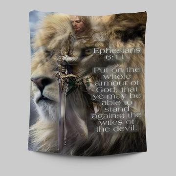 Lion Put On The Armor Of God Tapestry Prints - Lion Tapestry Art - Christian Inspirational Tapestry