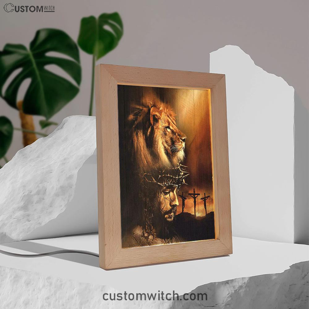 Lion The Face Of Jesus Crown Of Thorn Jesus Painting Frame Lamp Art - Christian Art - Bible Verse Art - Religious Home Decor