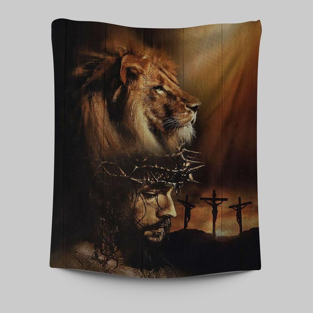 Lion The Face Of Jesus Crown Of Thorn Jesus Painting Tapestry Art - Christian Art - Bible Verse Wall Art - Religious Home Decor