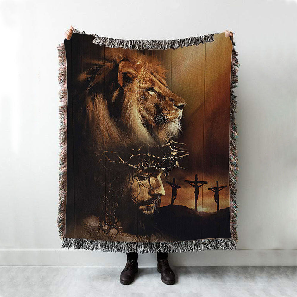 Lion The Face Of Jesus Crown Of Thorn Jesus Painting Woven Blanket Art - Christian Art - Bible Verse Throw Blanket - Religious Home Decor