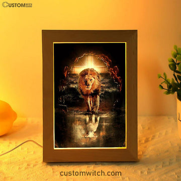 Lion White Lamb Cross On Tomb Frame Lamp - Christian Art - Religious Home Decor