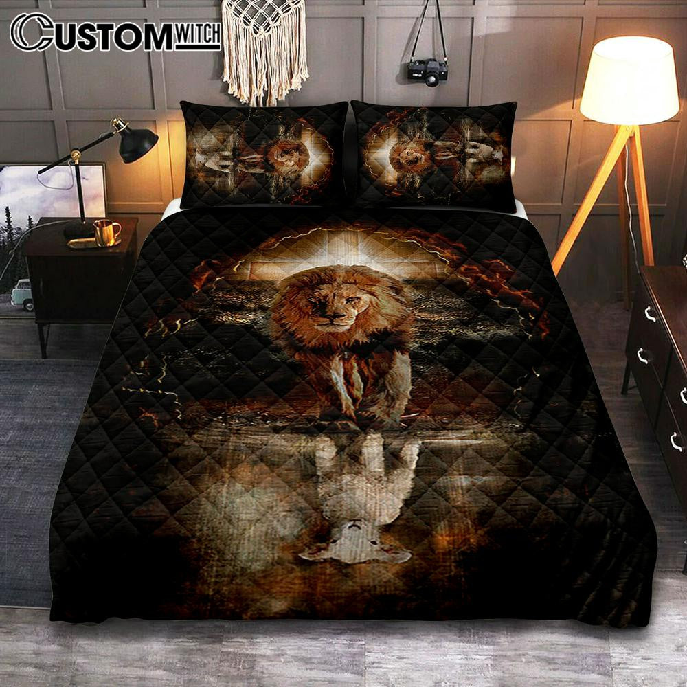 Lion White Lamb Cross On Tomb Quilt Bedding Set - Christian Bedroom - Religious Home Decor