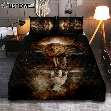 Lion White Lamb Cross On Tomb Quilt Bedding Set - Christian Bedroom - Religious Home Decor