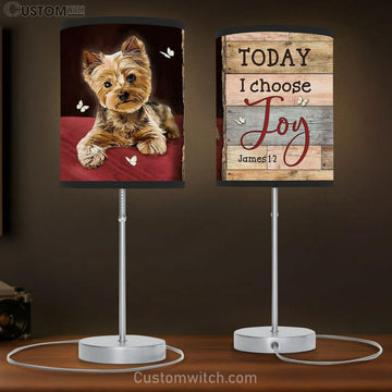 Little Yorkshire Terrier Today I Choose Joy Table Lamp Art - Christian Lamp Gift Decor - Bible Verse Table Lamp
