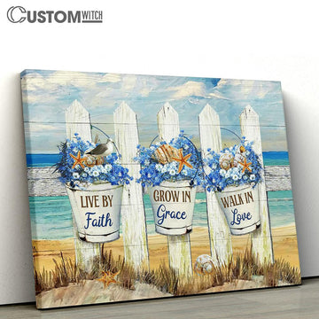 Live By Faith Baby Flower Beach Canvas Wall Art - Bible Verse Canvas - Religious Prints