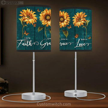 Live By Faith Grow In Grace Walk In Love Table Lamp Gift - Sunflowers - Christian Bedroom Decor