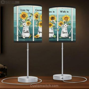 Live By Faith Grown In Grace Sunflower Vase Hummingbird Table Lamp Art - Bible Verse Lamp Gift - Christian Bedroom Decor