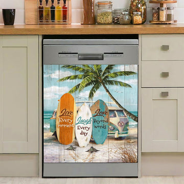 Live Every Moment Beach Little Sea Turtle Surfboard Dishwasher Cover, Christian Dishwasher Wrap, Bible Verse Kitchen Decoration