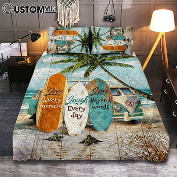 Live Every Moment Beach Little Sea Turtle Surfboard Quilt Bedding Set Bedroom - Christian Quilt Bedding Set Prints - Bible Verse Quilt Bedding Set Art