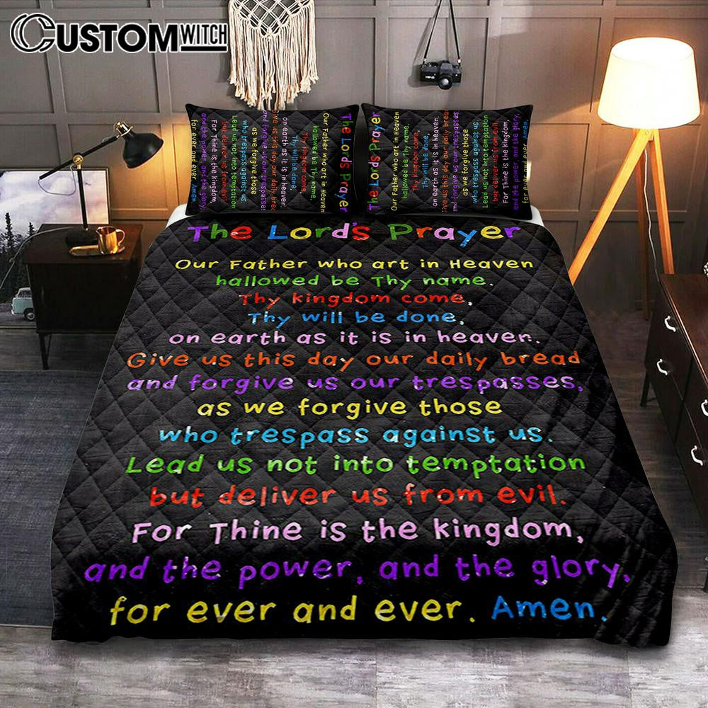 Lords Prayer Quilt Bedding Set Cover Twin Bedding Decor - Catholic Gifts For Bible - Christian Quilt Bedding Set Bedroom Decor