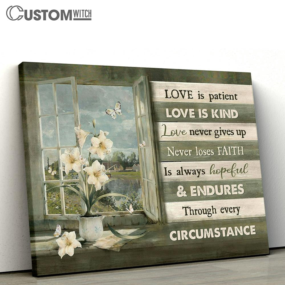 Love Is Patient Love Is Kind White Lily Butterfly Canvas Art - Bible Verse Wall Art - Wall Decor Christian