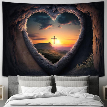 Love Pray Cross Sunset Tapestry Pictures - Faith Art - Christian Tapestry Wall Art Decor