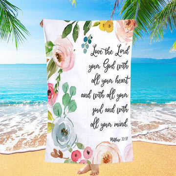 Love The Lord Your God With All Your Heart Beach Towel - Scripture Beach Towel - Christian Beach Towel Decor