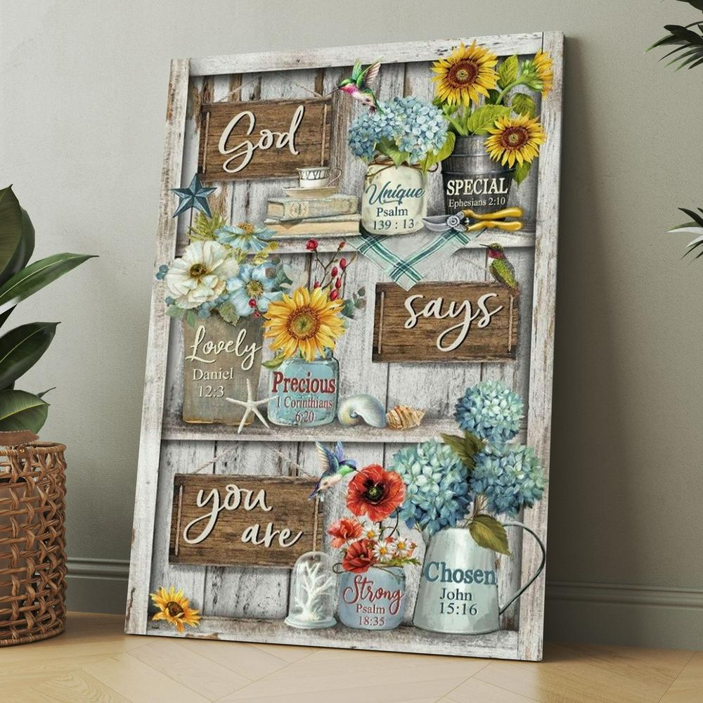 Lovely Flower Garden, Colorful Hummingbird, God Says You Are Canvas, Christmas Gift for Christian