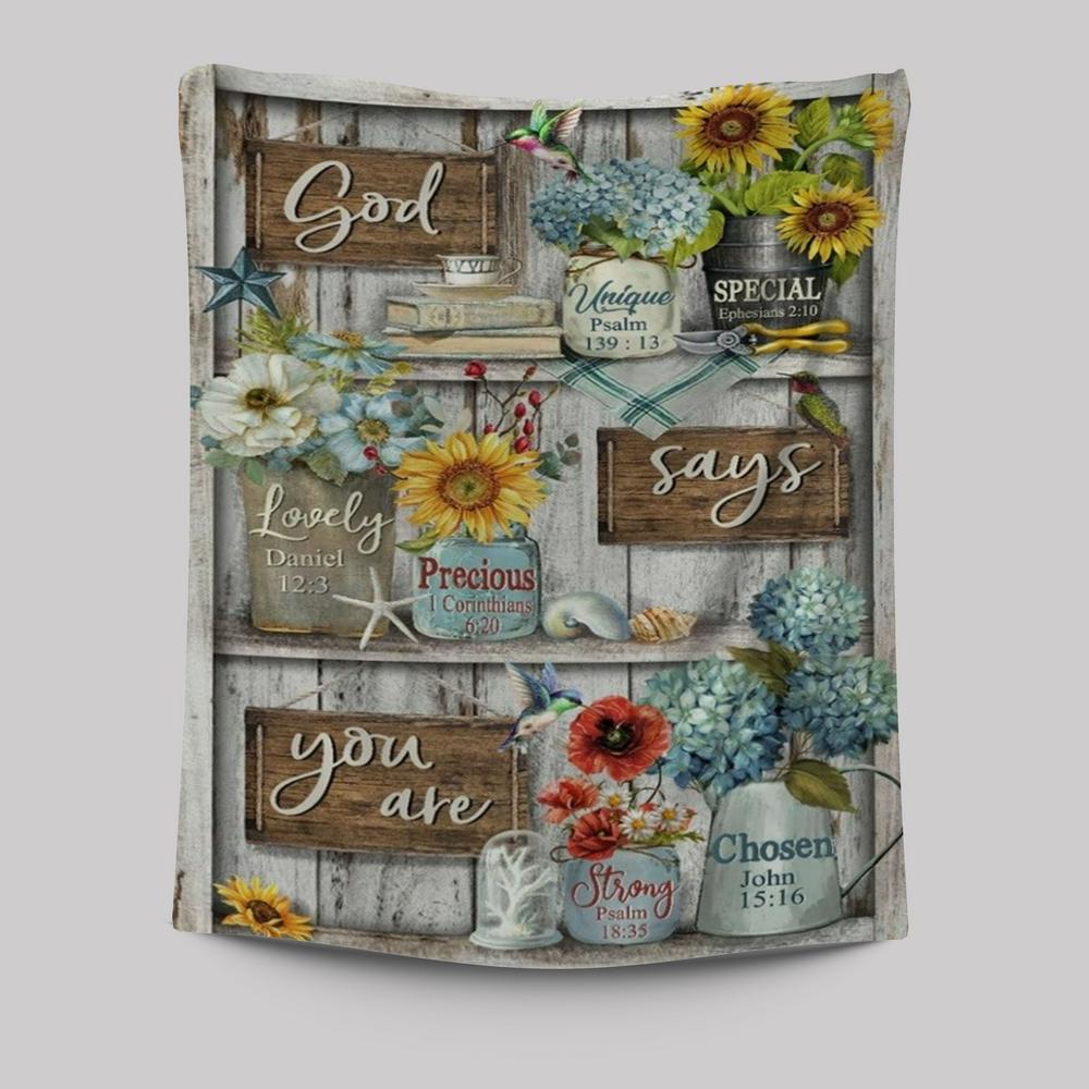 Lovely Flower Garden, Colorful Hummingbird, God Says You Are Tapestry
