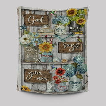 Lovely Flower Garden, Colorful Hummingbird, God Says You Are Tapestry