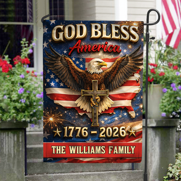 Custom Family Name God Bless America 1776 - 2026 Garden Flag