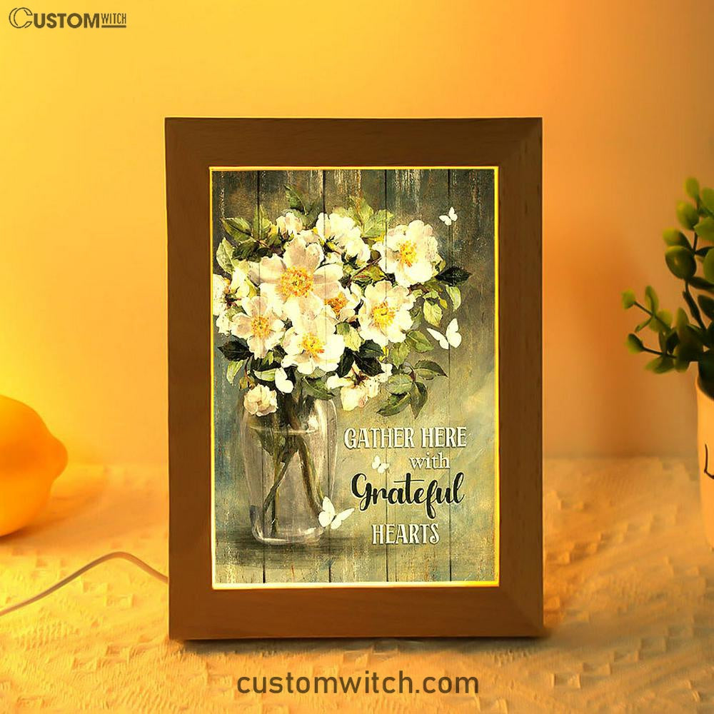 Magnolias Flower Gather Here With Grateful Hearts Frame Lamp - Christian Art - Religious Home Decor