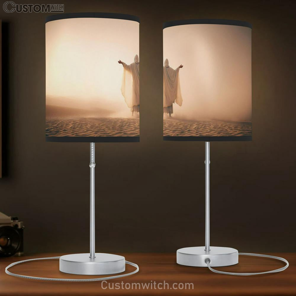 Man Coat Stand Desert Sands During Storm Raising Hands Pray Table Lamp Pictures - Faith Art - Christian Table Lamp Gift Decor