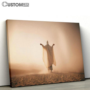 Man Coat Stand Desert Sands During Storm Raising Hands Pray Canvas Pictures - Faith Art - Christian Canvas Wall Art Decor