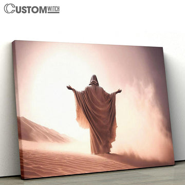 Man Coat Stand Desert Sands During Storm Raising Hands Praying Canvas Pictures - Faith Art - Christian Canvas Wall Art Decor