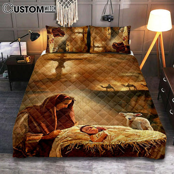 Maria And Jesus Quilt Bedding Set Bedroom - Jesus Quilt Bedding Set Pictures - Christian Quilt Bedding Set Bedroom