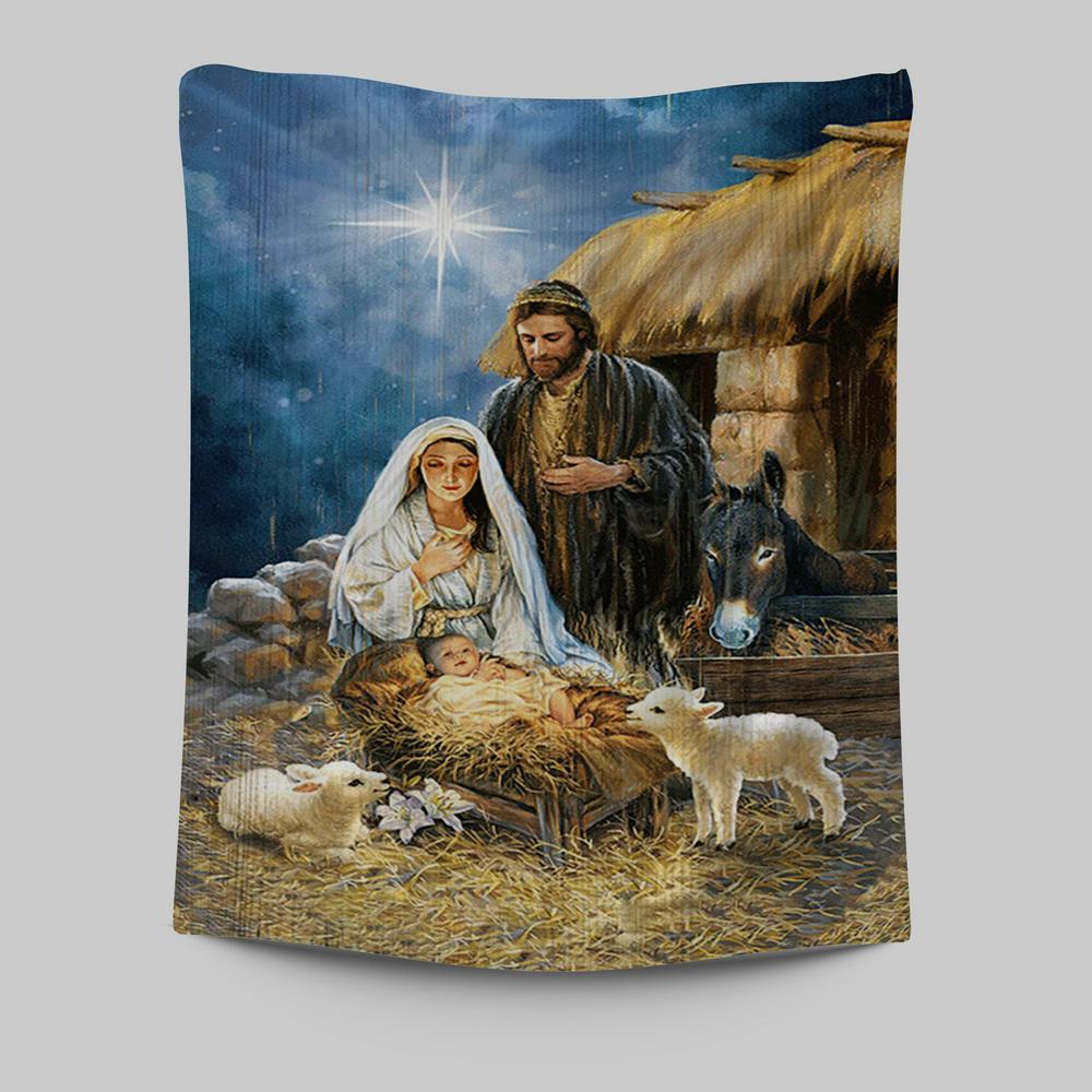 Maria Baby Jesus Was Born In Christmas Night Tapestry Print - Inspirational Tapestry Art - Christian Wall Art Home Decor